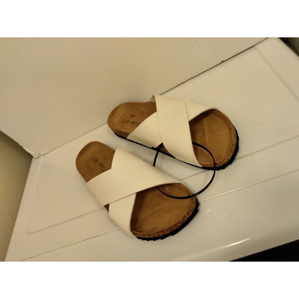 Men's White Leather Sz US 12 46 Euro UK 11 Slides Sandals Flip Flops New